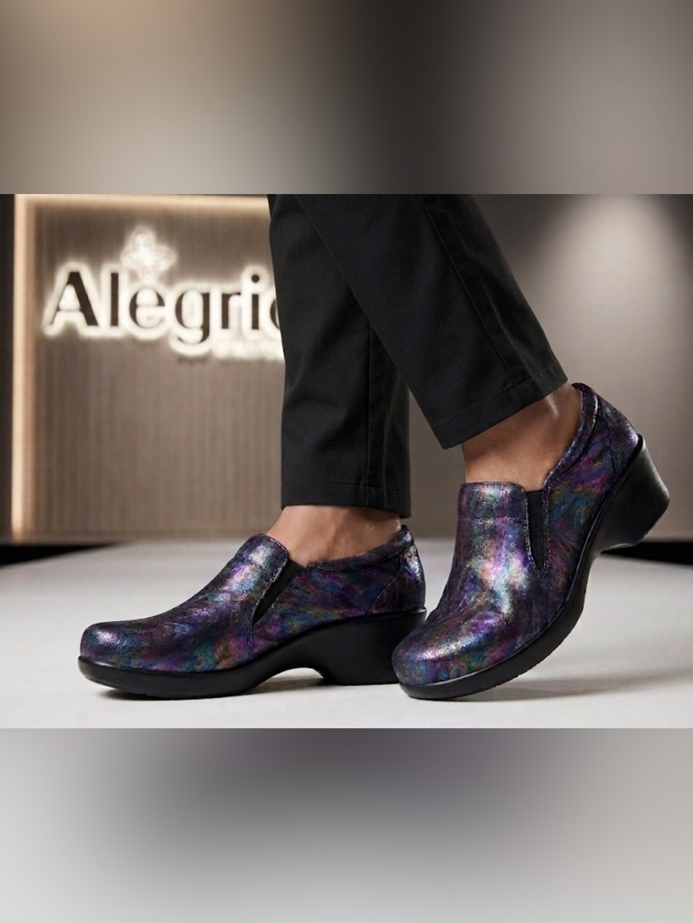 Authentic Alegria designer black iridescent leather designer wedges shoes Sz 11